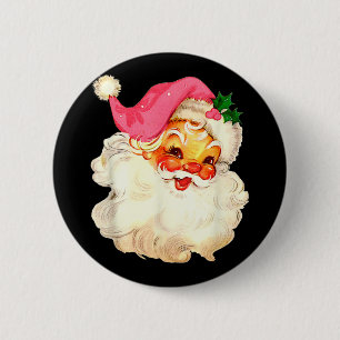 Sinterklaas Roze Kerstmis Gezicht Oud Xmas Vintage Ronde Button 5,7 Cm