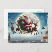 Sinterklaas & slee boven Parijs, Frankrijk, grilli Briefkaart (Voorkant / Achterkant)