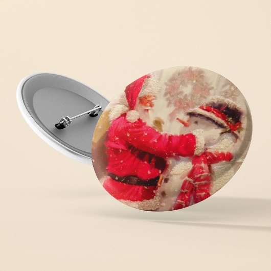 Sinterklaas Sneeuwman Winterkerst Ronde Button 5,7 Cm