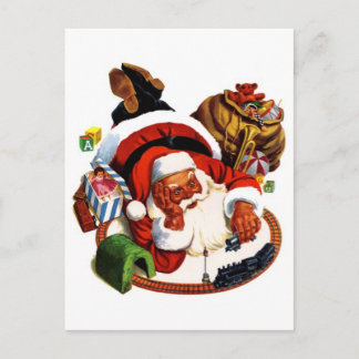 Sinterklaas speelt met de trein feestdagenkaart