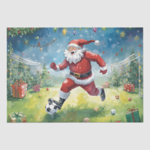 Sinterklaas speelt voetbal op kerstveld tissuepapier