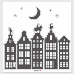 Sinterklaas Sur Le Canal Maisons Stickers Fenêtre