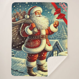 Sinterklaas Vintage Vrolijk Kerstfeest Sherpa Deken