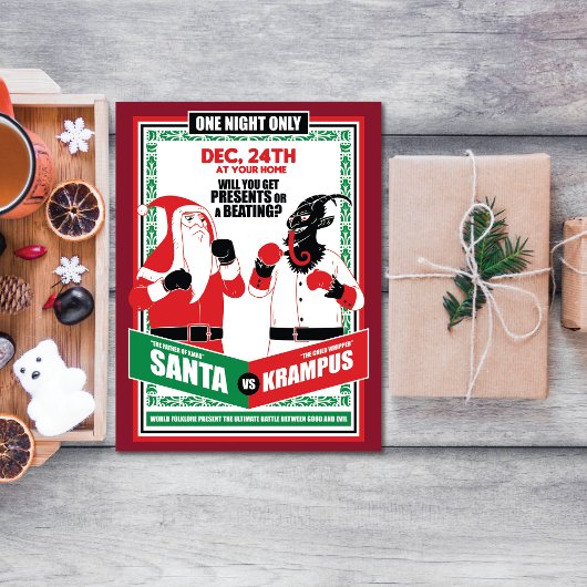 Sinterklaas vs. Krampus Bokswedstrijd Goed tegen K Feestdagenkaart