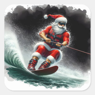 Sinterklaas waterskiën tijdens het feestelijke sei vierkante sticker