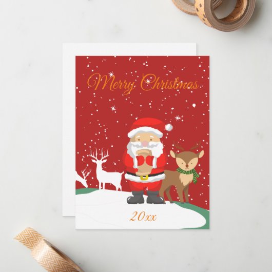 Sinterklas en hert schattige retro trendy winter x notitiekaartje (Voorkant / Achterkant in situ)