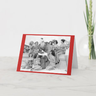 Sinterman met jonge vrouwen op het strand feestdagen kaart