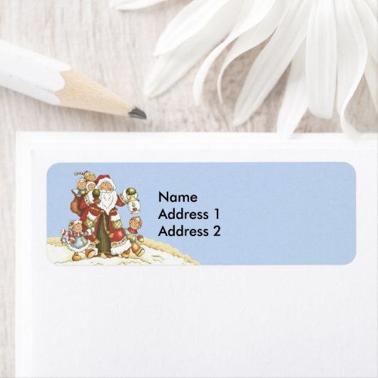 Sinterman met kinderen die in Sneeuwblauw lopen Etiket (Insitu)