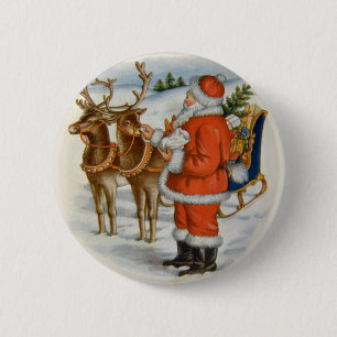 Sinterman met zijn rendiertje ronde button 5,7 cm