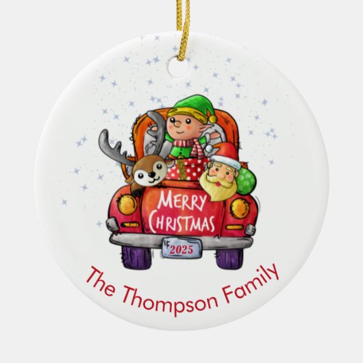 Sinterrenrendiernaam Cute Red Truck Keramisch Ornament (Voorkant)