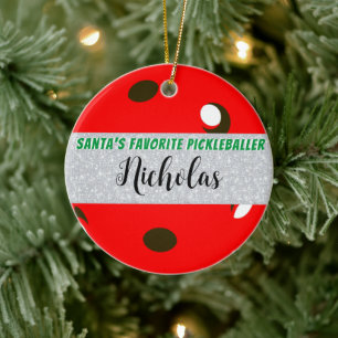 Sinters favoriete Pickleballer Red Pickleball Keramisch Ornament