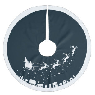 Sinters slee silhouette die boven de huizen vliegt kerstboom rok