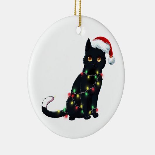 Sinterzwarte kat omhoog gedraaid in kerstboomverli keramisch ornament (Rechts)