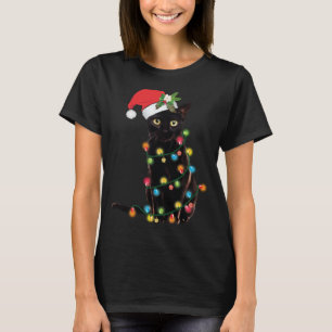 Sinterzwarte kat omhoog gedraaid in kerstboomverli t-shirt
