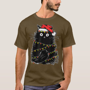 Sinterzwarte kat omhoog gedraaid in kerstboomverli t-shirt