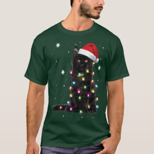 Sinterzwarte kat omhoog gedraaid in kerstboomverli t-shirt
