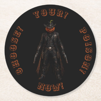 Sinuister Pompoen Sheriff Cowboy Jack-o'-Lantern G Ronde Kartonnen Onderzetter