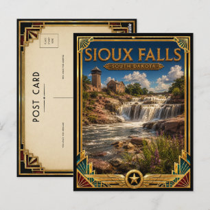 Sioux Falls South Dakota Vintage Art Deco Goud Briefkaart