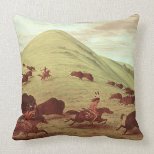 Sioux Indians jagend op buffel, 1835 (olie op doek Kussen