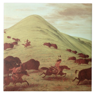 Sioux Indians jagend op buffel, 1835 (olie op doek Tegeltje