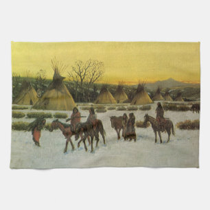 Sioux-kamp bij Wounded Knee door John Hauser Theedoek