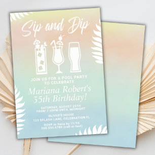 Sip and Dip Pool Party Uitnodiging voor verjaardag