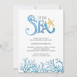 Sip and Sea Invitations Watercolor Ocean Thème
