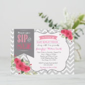 Sip and See Baby Girl Shower Invitation rose (Debout devant)