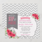 Sip and See Baby Girl Shower Invitation rose (Devant / Derrière)
