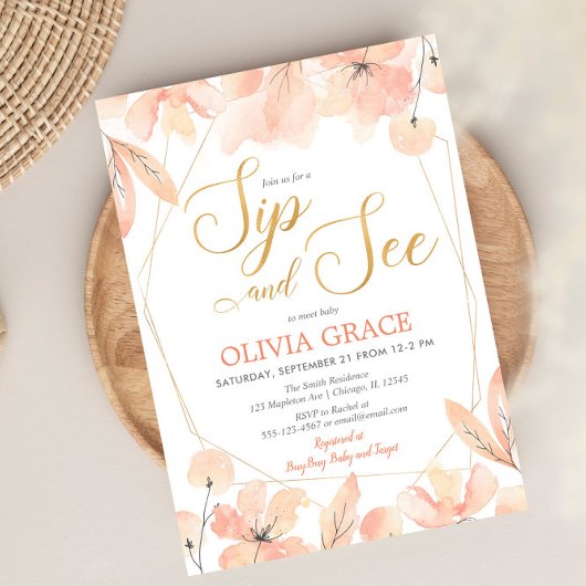 Sip and See baby meisje, blush roze goud elegant Kaart