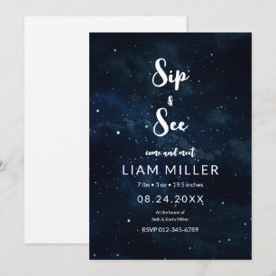 Sip and See Baby shower, Sterrennacht Minimalist Kaart