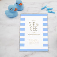 Sip and See Blue Striped Baby Boy Invitation