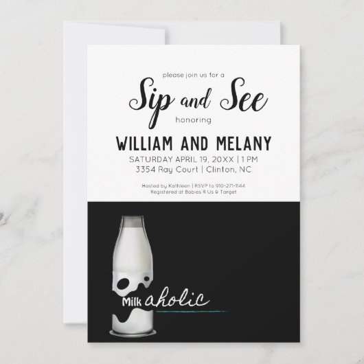 Sip and See: een "Milkaholic" Coed-Baby shower Kaart (Voorkant)