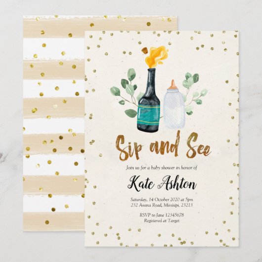 Sip and See Gender Neutral Baby shower Invitation (Devant / Derrière)