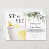 Sip and See Greenery Welcome Baby Invitation (Devant)