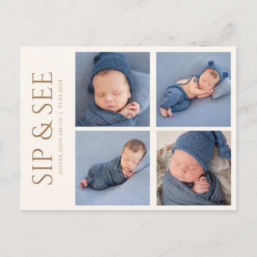 Sip and See Invitation Carte postale avec quatre p (Devant)