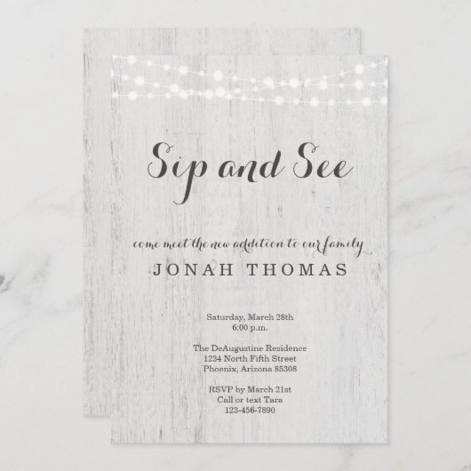 Sip and See Invitation - Gender Neutral Kaart (Voorkant / Achterkant)