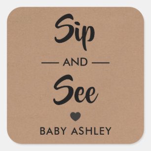Sip and See Label, Nieuwe Baby Sticker, Baby showe Vierkante Sticker