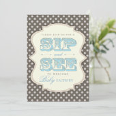 Sip and See Sweet Baby Boy Blue Invitation Brown (Debout devant)