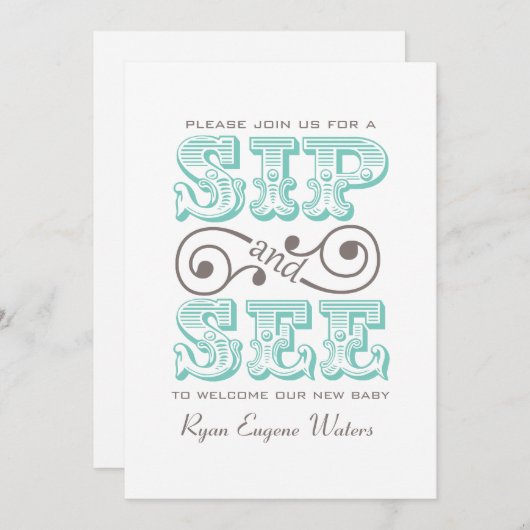 Sip And See Visit Our New Baby Invitation (Devant / Derrière)