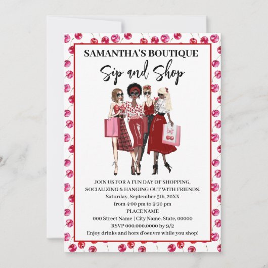 Sip and Shop Up Shop Cherry Invitation (Devant)