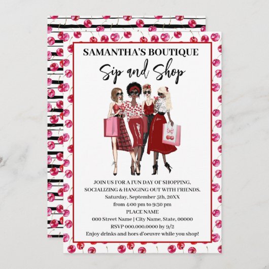 Sip and Shop Up Shop Cherry Invitation (Devant / Derrière)