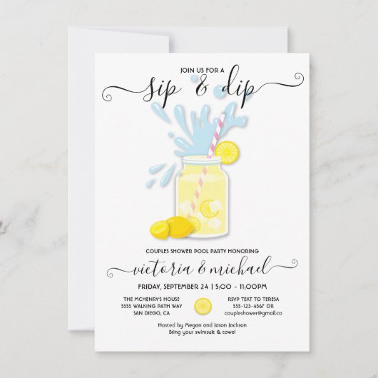 Sip & Dip limonade Pool Party Shower Kaart (Voorkant)