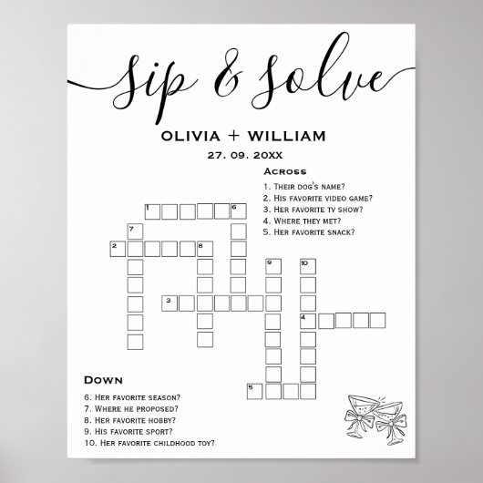 Sip en los aangepaste bruiloft kruiswoordpuzzel op poster (Voorkant)