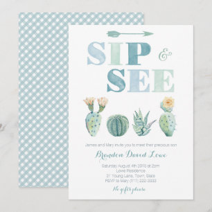 Sip en See for boy with waterverf cacti, gingham Kaart