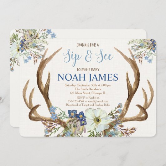 Sip en See Meet and Greet boy nodigboho uit Kaart (Voorkant / Achterkant)