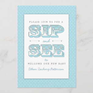 Sip en See Sweet Baby Boy in Blue Invitation Kaart