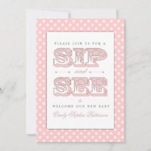 Sip en See Sweet Baby Girl in Pink Invitation Kaart