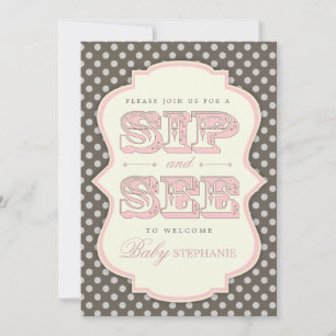 Sip en See Sweet Baby Girl Pink Brown Invitation Kaart