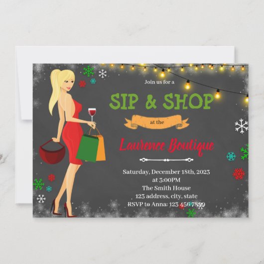 Sip en winkel kerstuitnodiging bedankkaart (Voorkant)